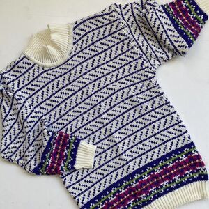 Vintage INTERIN Tunic Sweater Fair‎ Isle Deadstock Purple White Size S